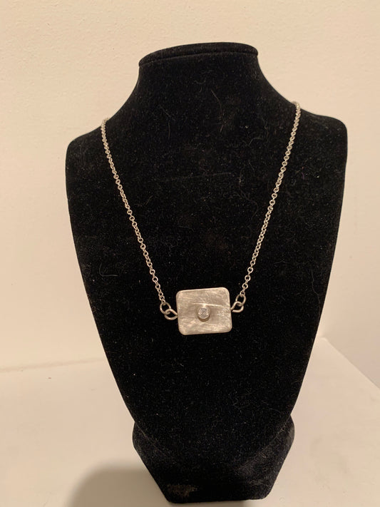 Silver Rectangle Necklace w/ CZ